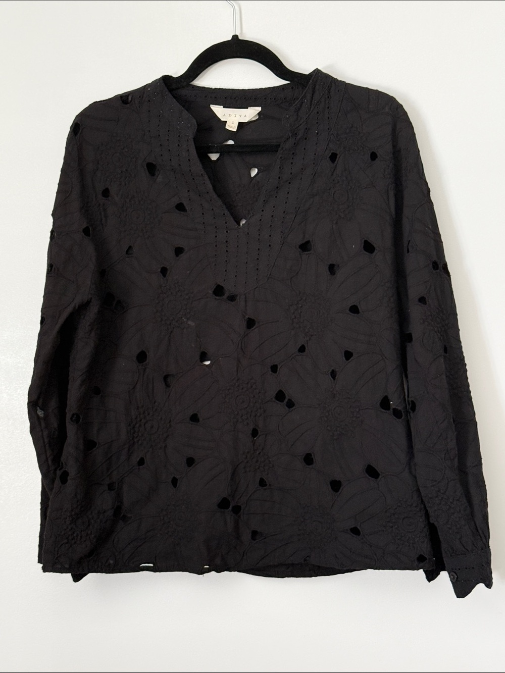 Adiva Black Eyelet Blouse 100% Cotton